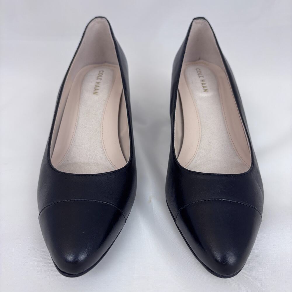 Cole Haan Go-To Women 6.5B Pump Black Leather Waterproof Cap-Toe Block Heel - Picture 2 of 9